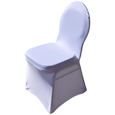 Banquet chair fitted with a white spandex cover.
