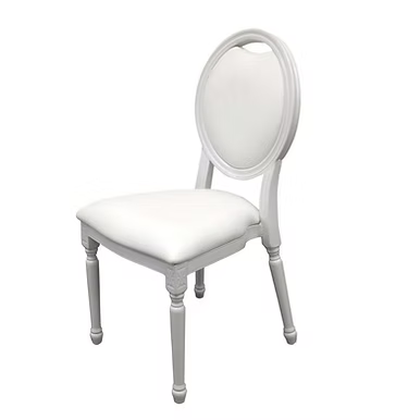 White oval back bride and groom chair.
